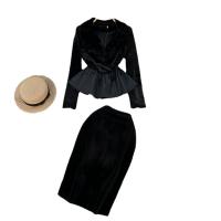 Polyester Tweedelige jurk set Lappendeken Solide Zwarte Instellen