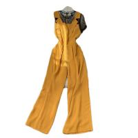 Polyester Wide Leg Trousers & High Waist Long Jumpsuit fake two piece patchwork : PC