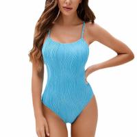 Polyester One-piece Swimsuit backless & skinny style Solid sky blue PC