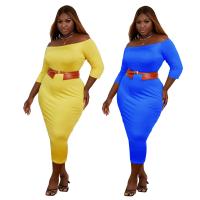 Polyester Plus Size One-piece Dress mid-long style Spandex Solid PC