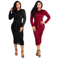 Polyester Waist-controlled & Slim & High Waist Sexy Package Hip Dresses mid-long style Spandex Solid PC