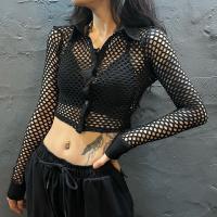 Polyester Women Long Sleeve Shirt & hollow black PC