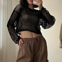 Polyester Women Long Sleeve T-shirt & hollow black PC