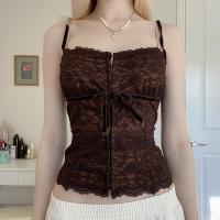 Polyester Slim Tank Top patchwork brown PC