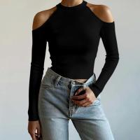 Viscose Slim Women Long Sleeve T-shirt patchwork Solid black PC