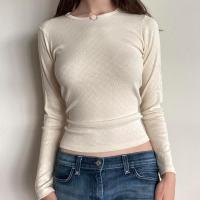 Coton T-shirt femme à manches longues Blanc pièce