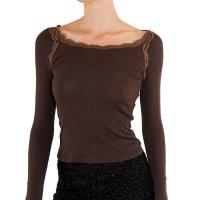 Polyester Slim Women Long Sleeve T-shirt brown PC