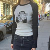 Algodón Mujeres camiseta de manga larga, impreso,  trozo