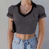 Polyester Slim Women Short Sleeve T-Shirts printed gray PC