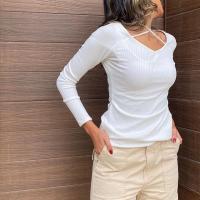 Polyester Vrouwen lange mouw T-shirt Gebreide Solide meer kleuren naar keuze stuk