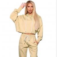 Polyester Women Sportswear Set & two piece & loose Long Trousers & top patchwork Solid light yellow Set