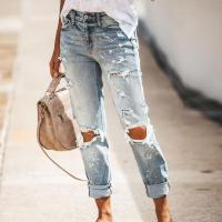 Denim Ripped Women Jeans slimming washed Solid light blue PC