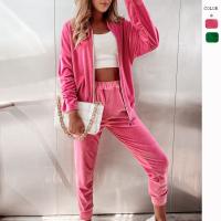 Polyester Women Sportswear Set slimming & two piece Long Trousers & coat patchwork Solid Set