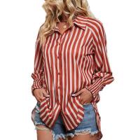 Polyester Women Long Sleeve Shirt & loose striped red PC