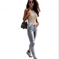 Mezclilla Mujer Jeans, lavado, Sólido, gris,  trozo