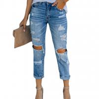 Denim Ripped & Slim Women Jeans washed Solid blue PC