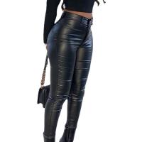 PU Leather Women Casual Pants slimming & skinny Solid black PC