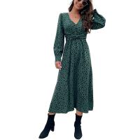 Polyester Waist-controlled & Slim One-piece Dress printed green PC