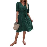 Polyester Waist-controlled & Slim One-piece Dress patchwork Solid green PC
