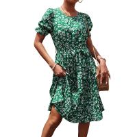 Polyester Waist-controlled & Slim One-piece Dress printed shivering green PC