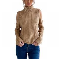 Polyester Slim Women Sweater knitted Solid khaki PC