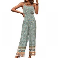 Cotton Slim & High Waist Long Jumpsuit backless printed shivering green PC