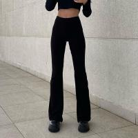 Polyester Women Long Trousers slimming printed black PC