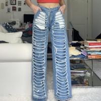 Cotton Ripped Women Jeans patchwork blue PC