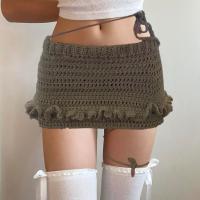 Polyester Package Hip Skirt slimming knitted khaki PC
