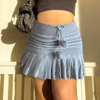 Polyester Pleated Skirt knitted Solid gray PC
