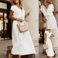 Polyester Waist-controlled One-piece Dress deep V Solid white PC