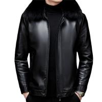 Goat Skin Leather Plus Size Men Jacket fleece & thicken & thermal Solid PC