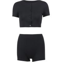 Thread Cloth Crop Top Women Sportswear Set & two piece short & top patchwork Solid Set