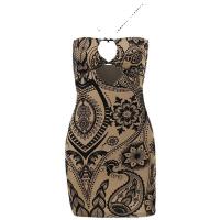Polyester Slim Sexy Package Hip Dresses backless & hollow printed multi-colored PC