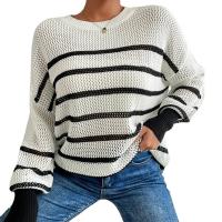 Acrylic Women Sweater & loose knitted striped two different colored PC