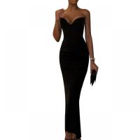 Acrylic Waist-controlled & Slim & High Waist Sexy Package Hip Dresses backless & off shoulder patchwork Solid black PC