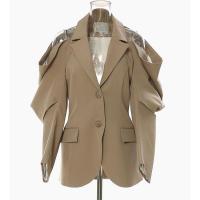 Polyester & Cotton Women Suit Coat irregular & off shoulder Solid camel PC
