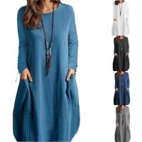 Cotton Linen Plus Size One-piece Dress & loose & with pocket plain dyed Solid PC