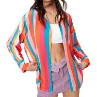 Polyester Women Long Sleeve Shirt & loose patchwork striped PC