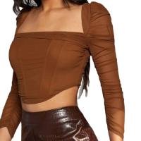 Polyester Slim & Crop Top Women Long Sleeve Blouses patchwork Solid PC