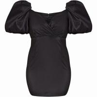 Polyester Waist-controlled & Slim Sexy Package Hip Dresses deep V patchwork Solid black PC