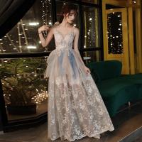 Polyester Waist-controlled & Slim & High Waist Long Evening Dress  patchwork PC