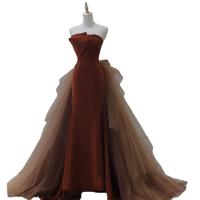Polyester Waist-controlled & Slim & High Waist Long Evening Dress backless & off shoulder patchwork Solid caramel PC
