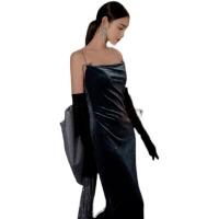 Polyester Slim Long Evening Dress backless & off shoulder patchwork PC