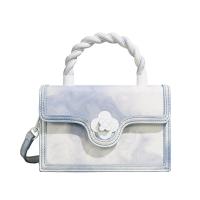 PU Leather Box Bag Handbag attached with hanging strap blue and white PC