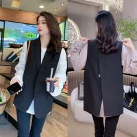 Cotton Slim Women Vest back split patchwork Solid black PC