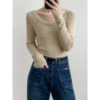 Polyester Slim Women Long Sleeve T-shirt knitted Solid : PC