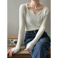 Acrylic Slim Women Long Sleeve T-shirt knitted Solid : PC