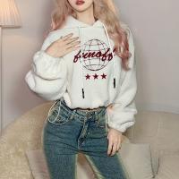 Polyester Women Sweatshirts & loose embroidered white PC