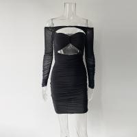 Spandex Vestidos atractivos de la cadera del paquete, labor de retazos, Sólido, negro,  trozo